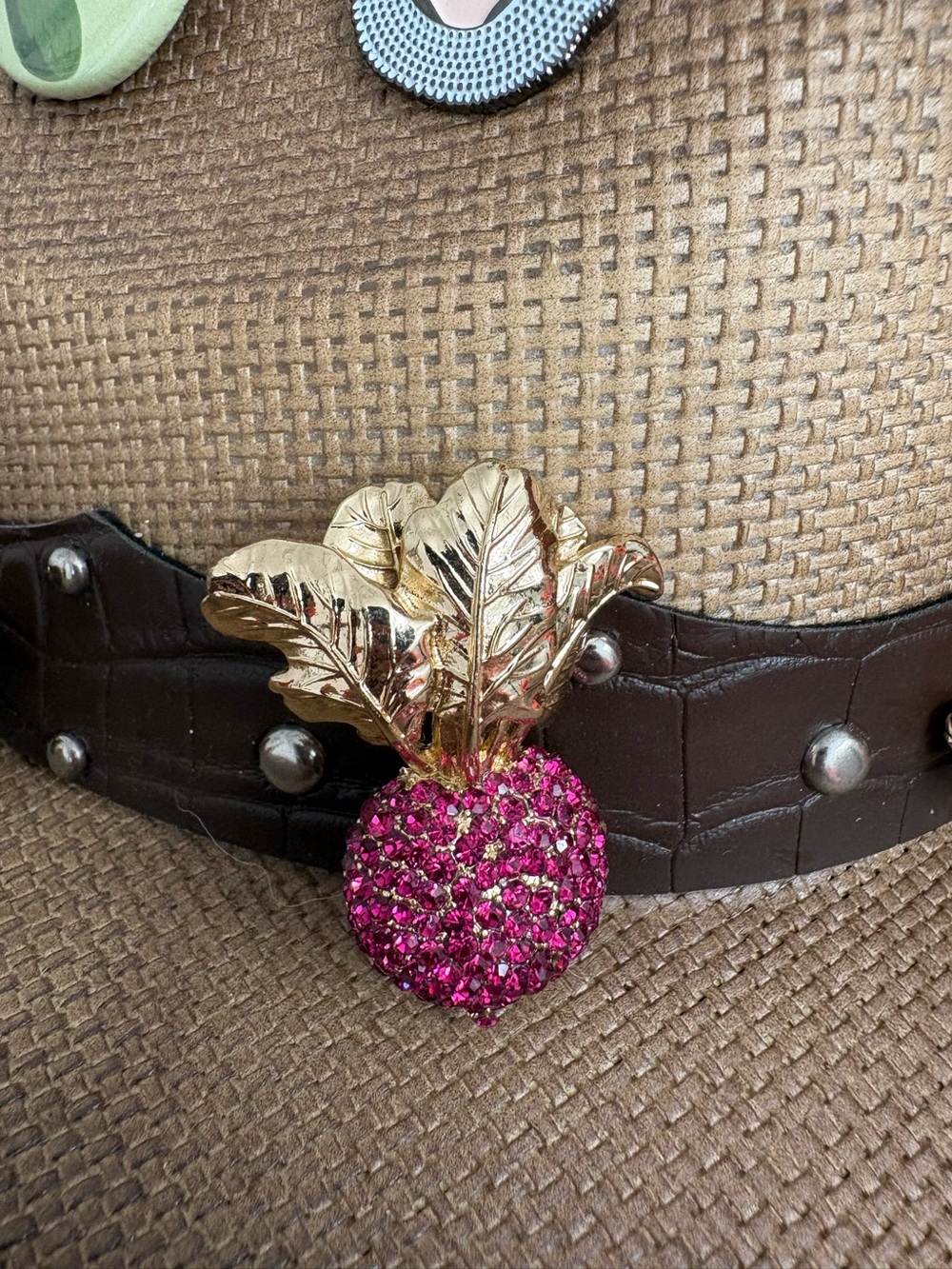 Gold Tone And Crystal Beet Brooch